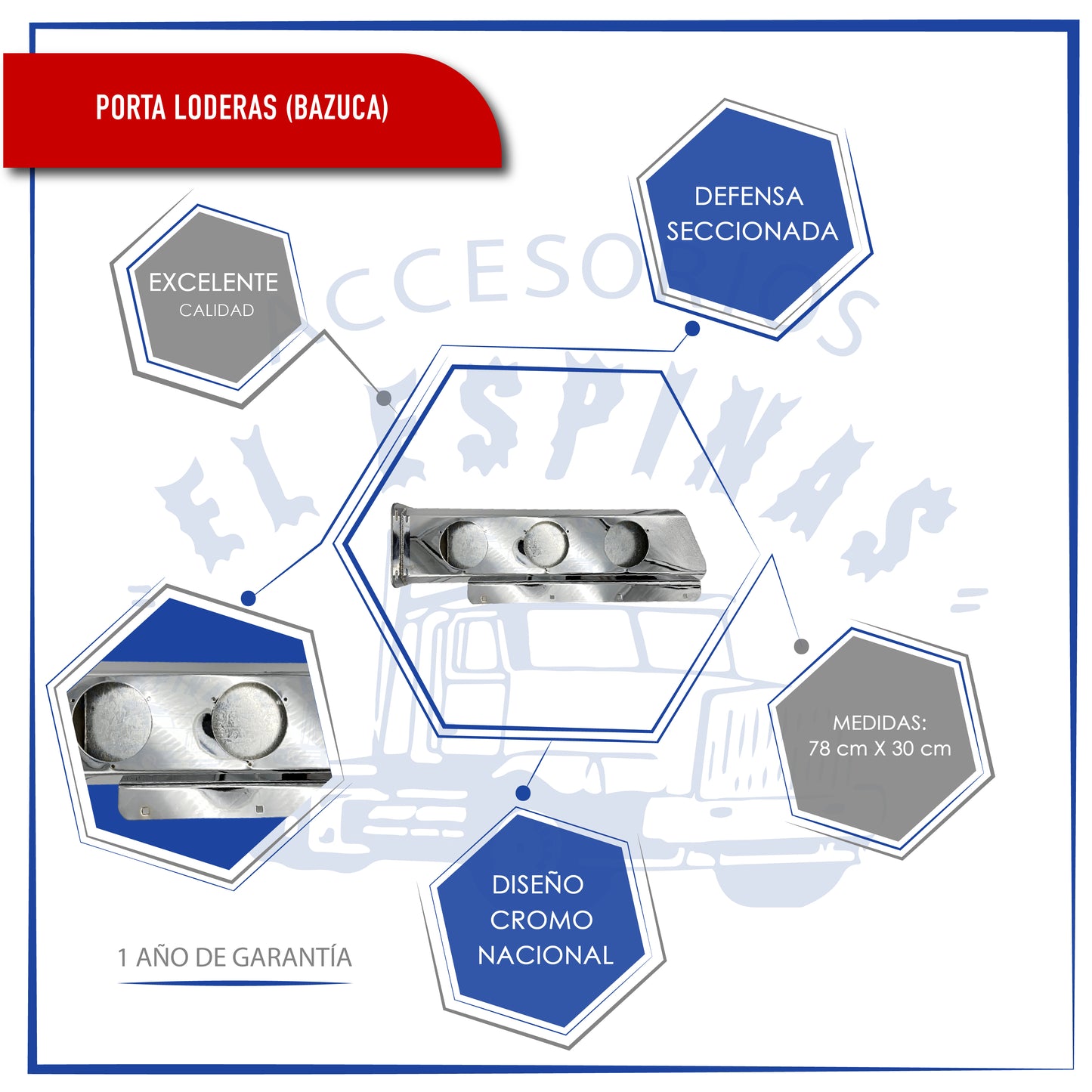 Par De Bazuca Porta Lodera Cromada Para Camión Orificio Con Plafones