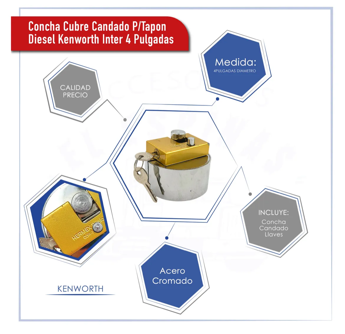 Concha Cubre Candado P/tapon Diesel Kenworth Inter 4 Pulgada Acero