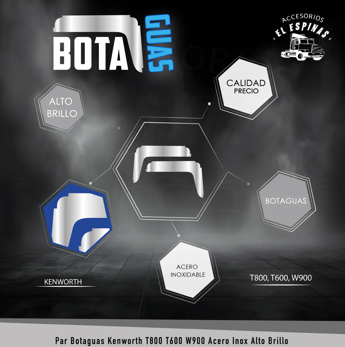 Par Botaguas Kenworth T800 T600 W900 Acero Inox Alto Brillo
