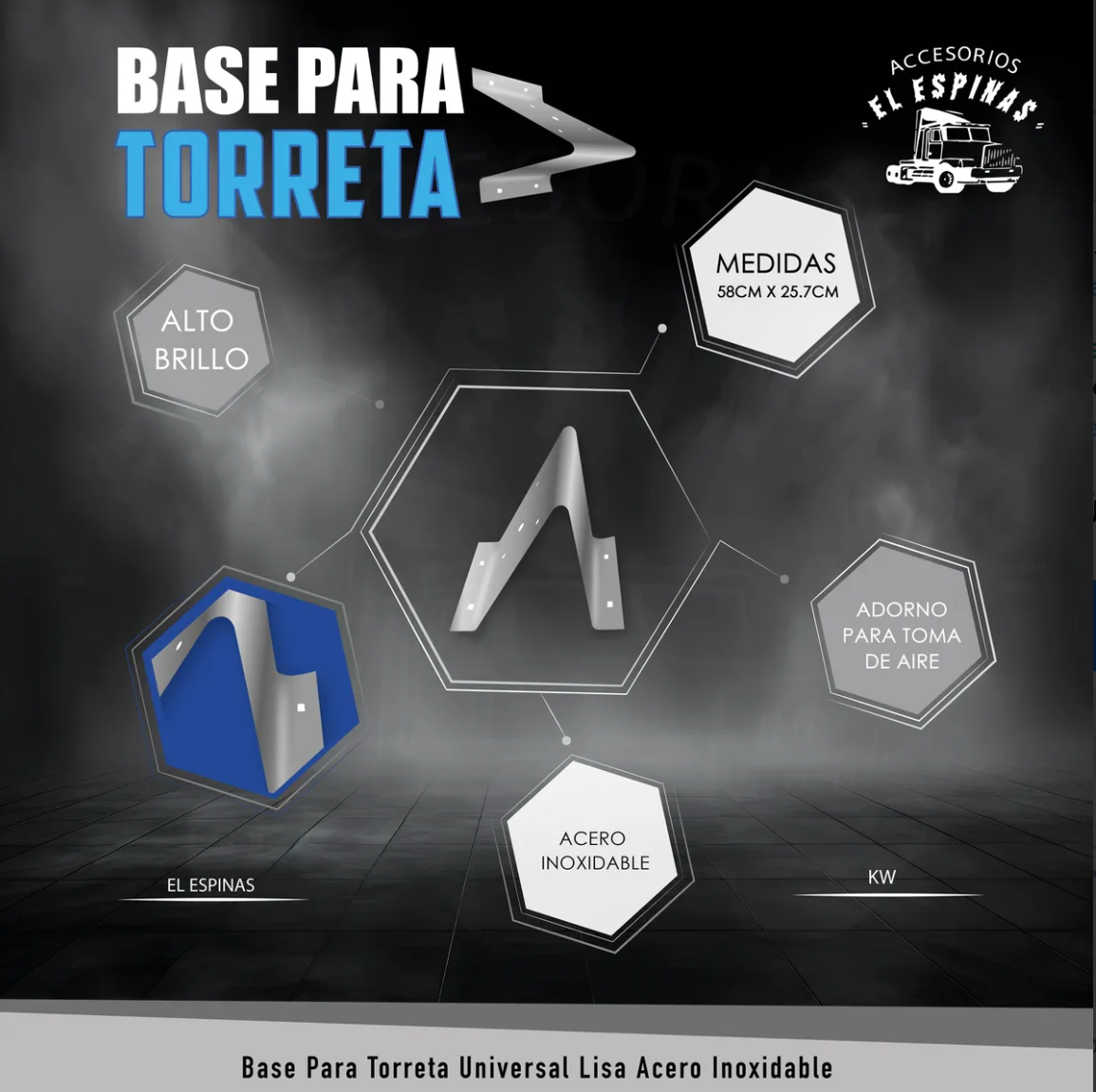 Base Para Torreta Emergencia Chica 24.5cm X 18.5cm Cromado