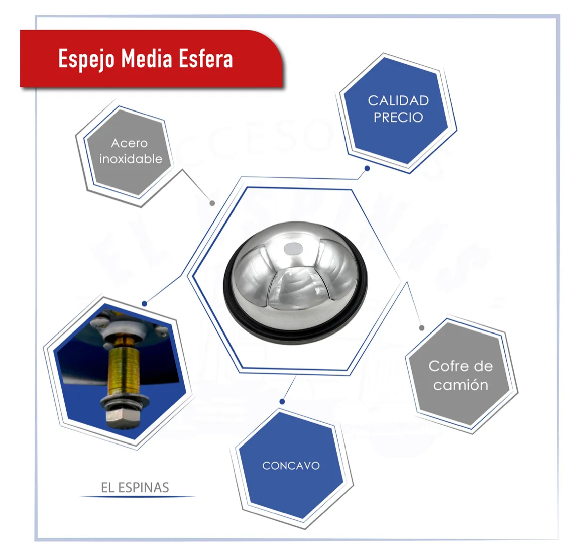 Espejo De Media Esfera Cóncavo Para Camión Acero Inox