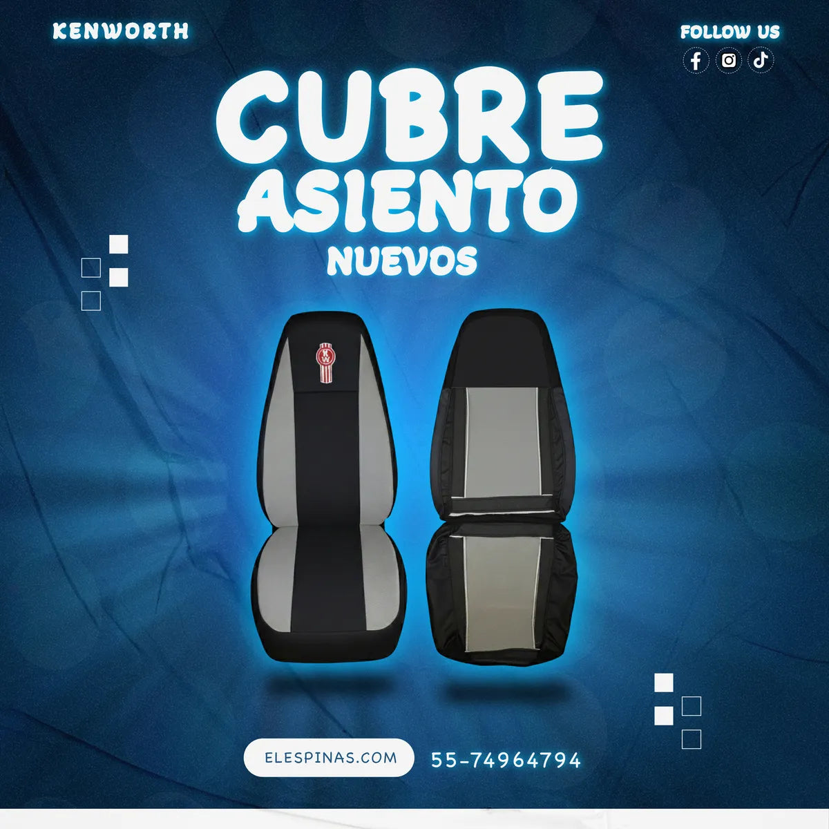 Cubre Asientos Kenworth Guitarrón T2000-w900-t800-t600-t660 Negro/Gris