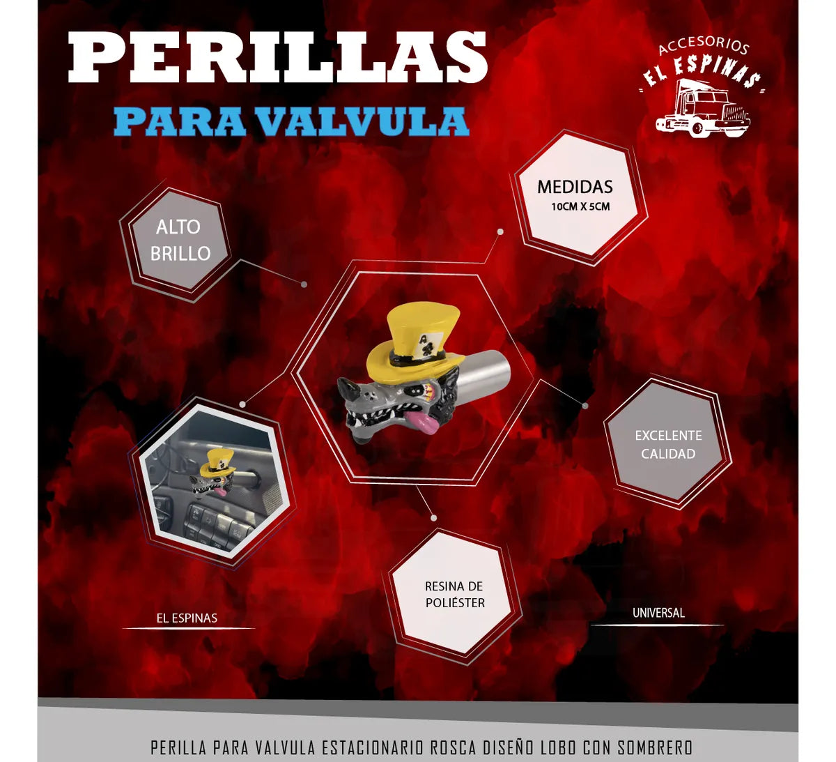 Perilla Estacionaria Diseño Lobo con Sombrero Excelente Calidad Pza (Rosca)