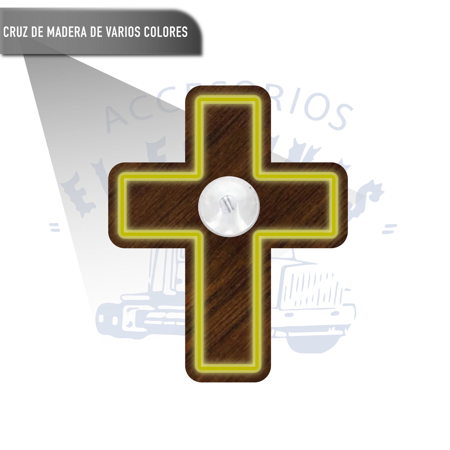Adorno Cruz De Madera Para Parabrisas Luz Distintos Colores