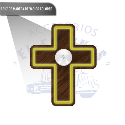 Adorno Cruz De Madera Para Parabrisas Luz Distintos Colores
