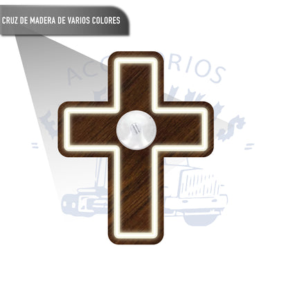 Adorno Cruz De Madera Para Parabrisas Luz Distintos Colores