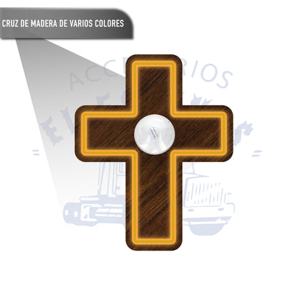 Adorno Cruz De Madera Para Parabrisas Luz Distintos Colores
