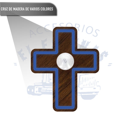 Adorno Cruz De Madera Para Parabrisas Luz Distintos Colores