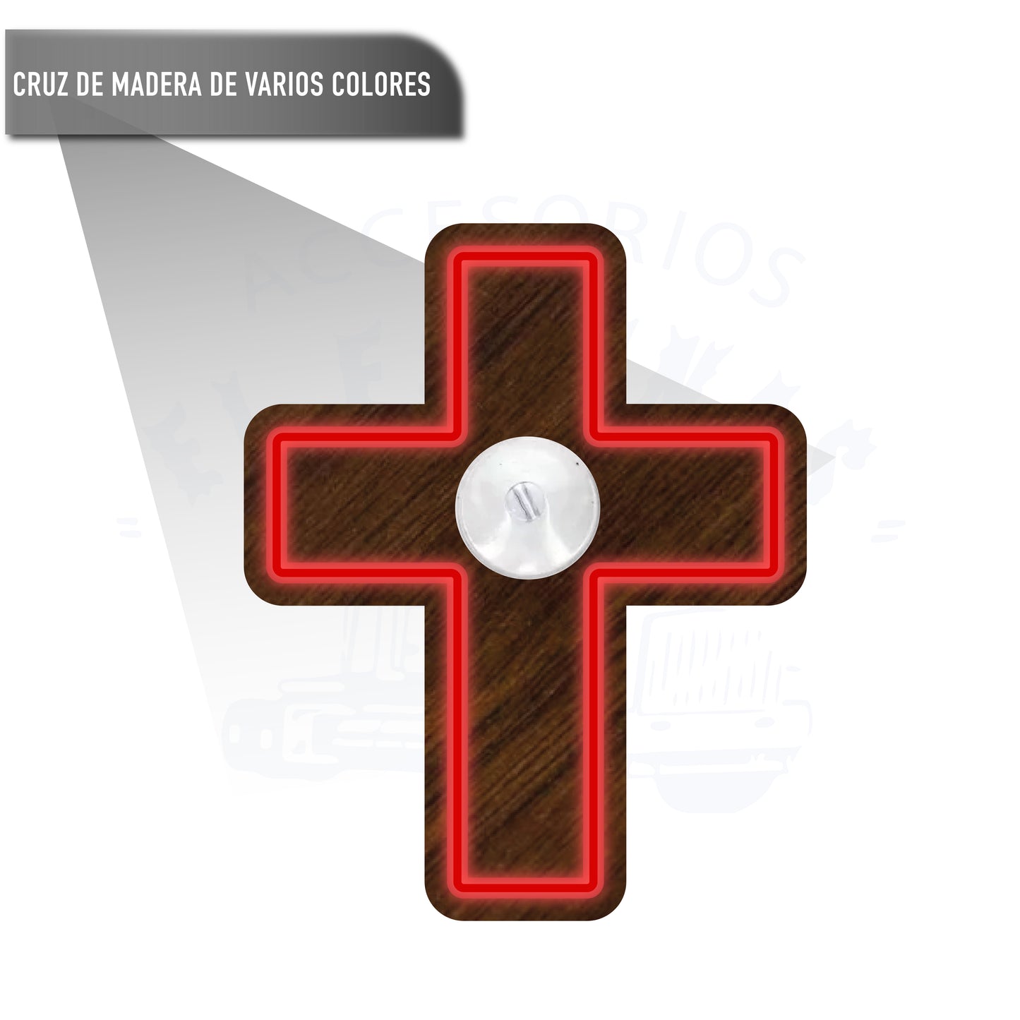 Adorno Cruz De Madera Para Parabrisas Luz Distintos Colores
