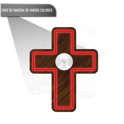 Adorno Cruz De Madera Para Parabrisas Luz Distintos Colores