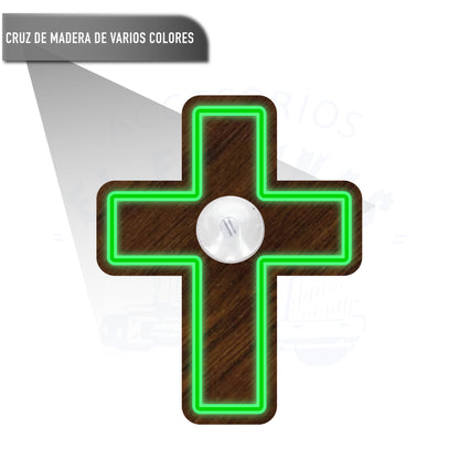 Adorno Cruz De Madera Para Parabrisas Luz Distintos Colores