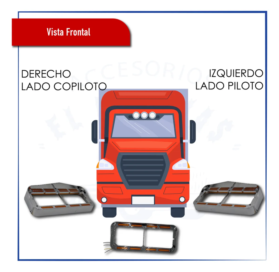 Bisel Cromado Con 32 Luz Led Ambar Para Kenworth T800 izquierdo/derecho