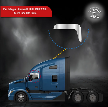 Par Botaguas Kenworth T800 T600 W900 Acero Inox Alto Brillo