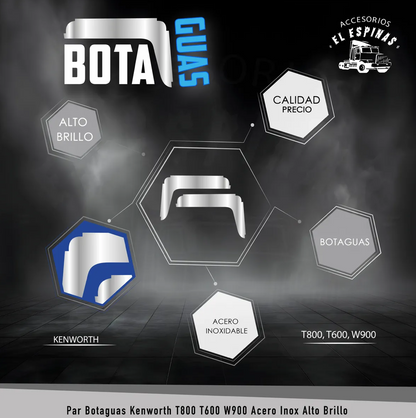 Par Botaguas Kenworth T800 T600 W900 Acero Inox Alto Brillo