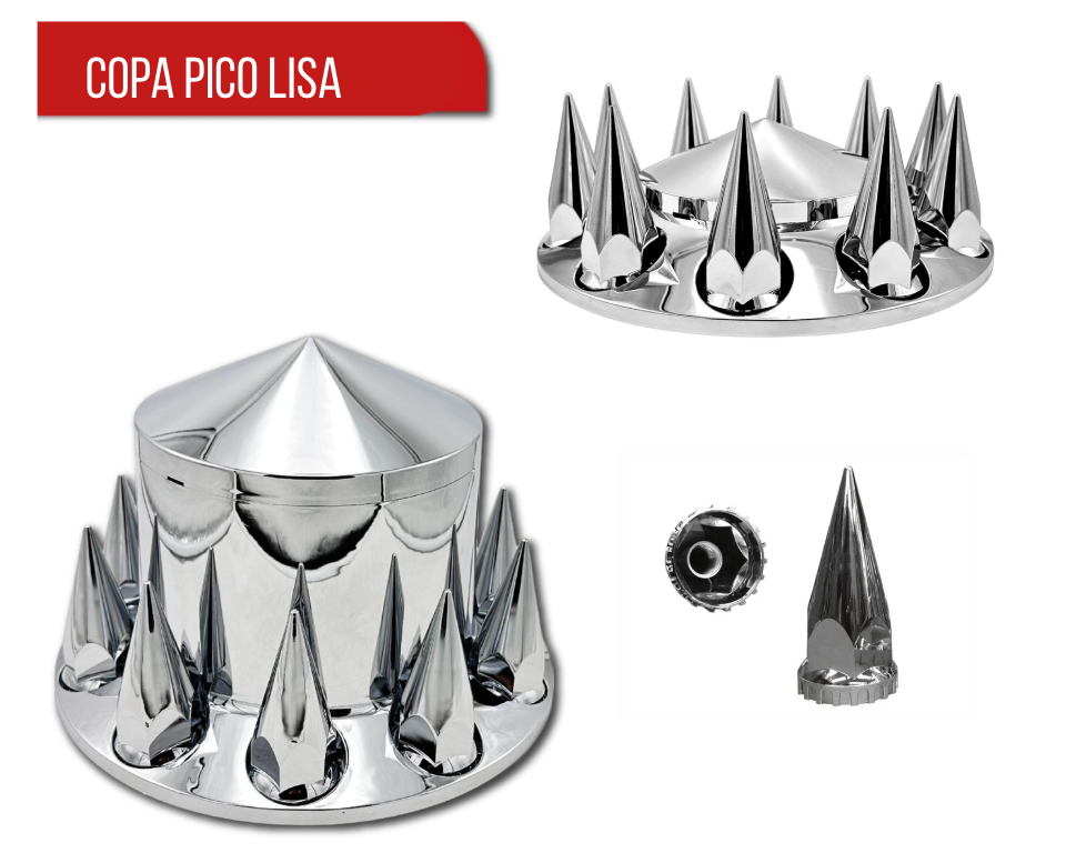 Kit de Copa Pico Lisa Cromada con Capuchones Unemon Rosca Delantera o Trasera