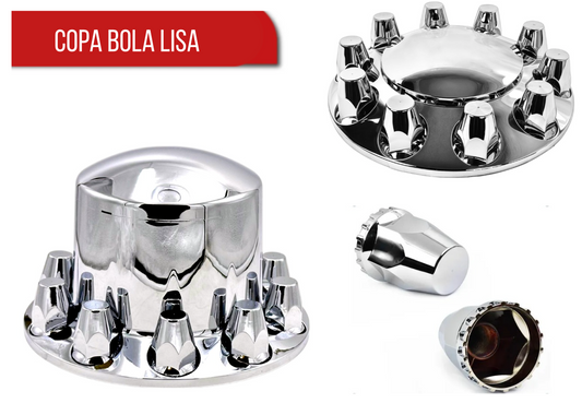 Kit de Copa Bola Lisa Cromada con Capuchones Unemon Rosca Delantera o Trasera