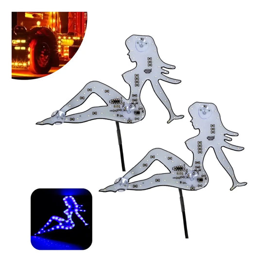 Muñecas Bailarinas Para Parabrisas Camión Led Azul (2pzas)