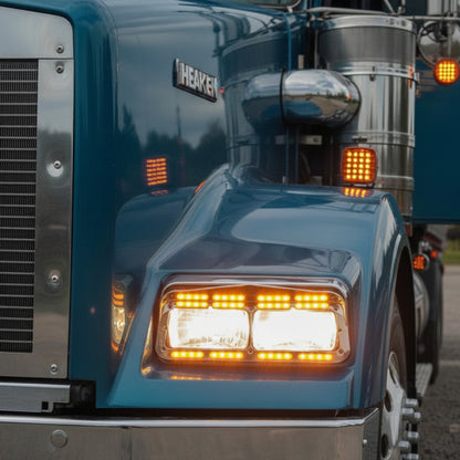 Bisel Cromado Con 32 Luz Led Ambar Para Kenworth T800 izquierdo/derecho