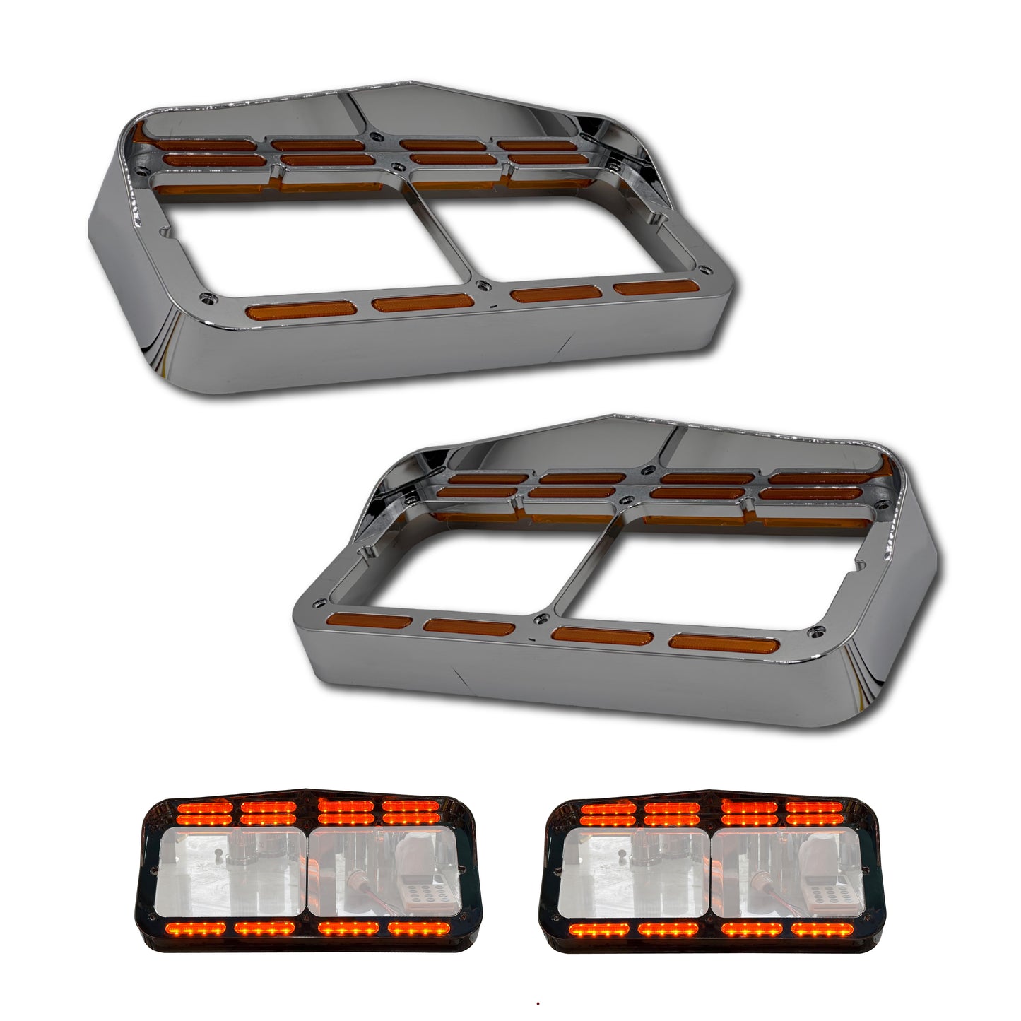 Bisel Cromado Con 32 Luz Led Ambar Para Kenworth T800 izquierdo/derecho