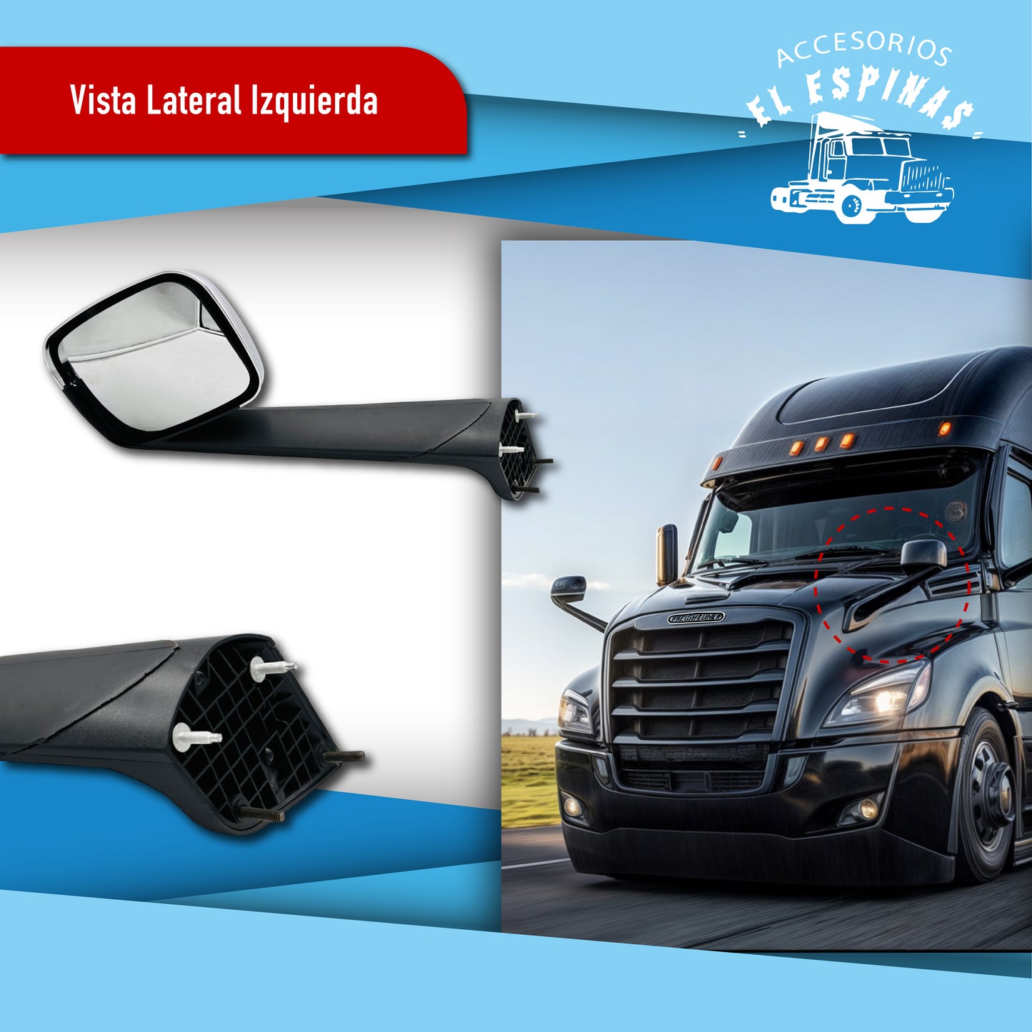Espejo para Cofre Freightliner Cascadia +2018 Concha Cromada