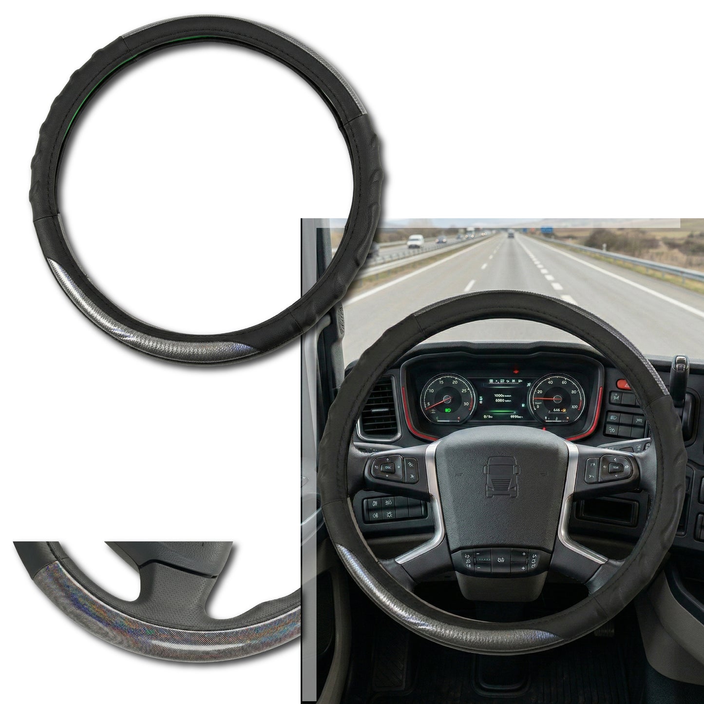 Funda Para Volante Cubre Volante Piel Costuras Rojas 45cm